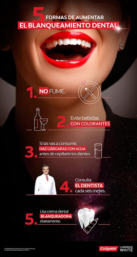 Infografía sobre 5 formas de aumentar el blanqueamiento dental